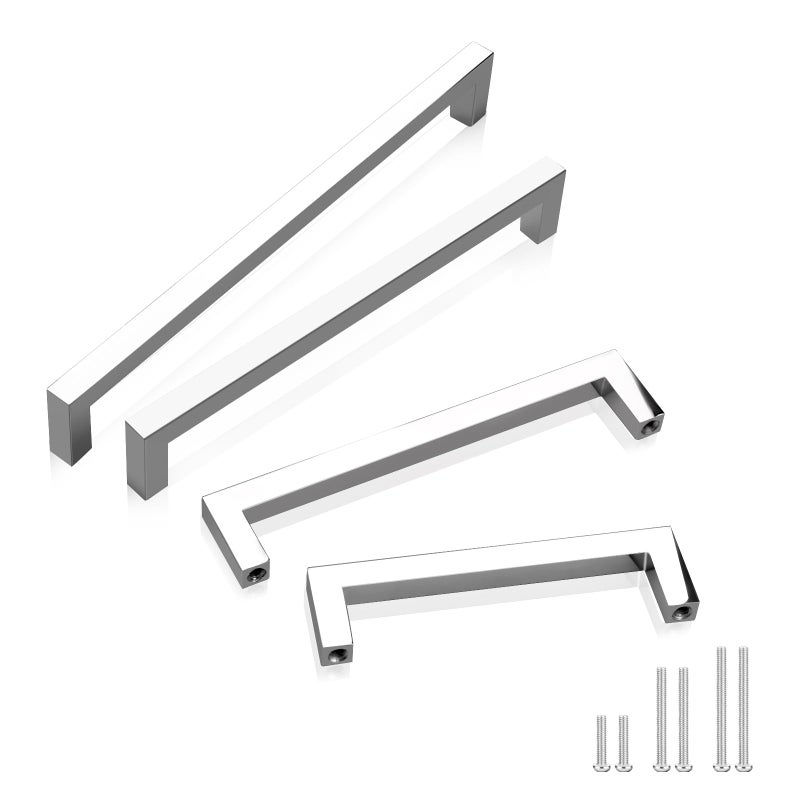 GOBEKOR 5 Pack Polished Chrome Cabinet Pulls Solid Drawer Pulls 7-1/2in(192mm) Hole Centers, Square Bar Kitchen Cupboard Handles Cabinet Hardware - Image 1